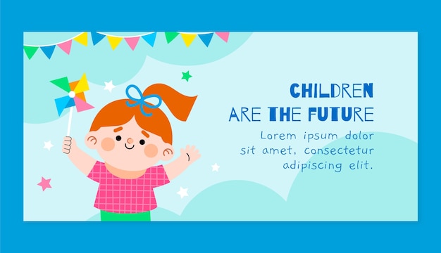 Free vector flat world children's day horizontal banner template