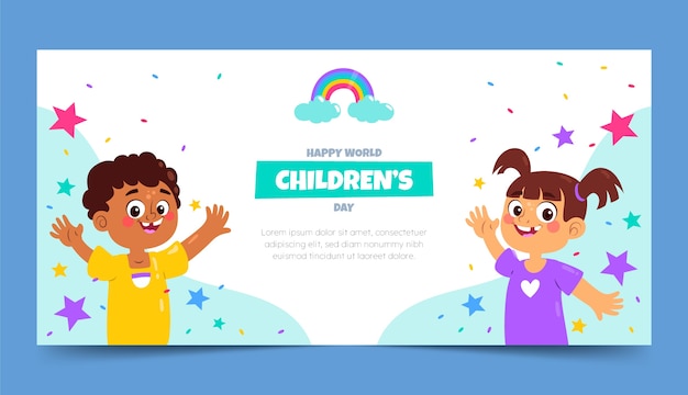 Flat world children's day horizontal banner template