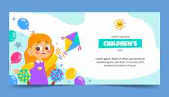 Free vector flat world children's day horizontal banner template