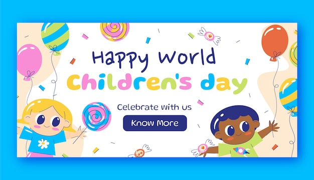 Flat world children's day horizontal banner template