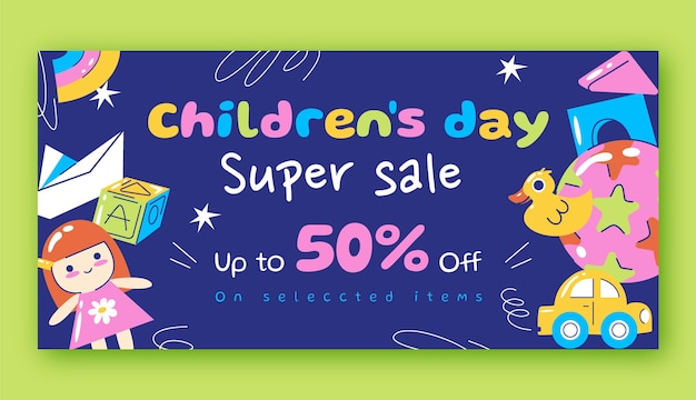 Free vector flat world children's day horizontal banner template