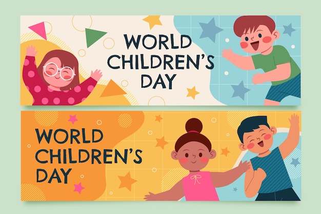 Free vector flat world children's day horizontal banners set