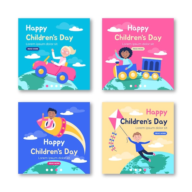 Flat world children's day instagram posts collection