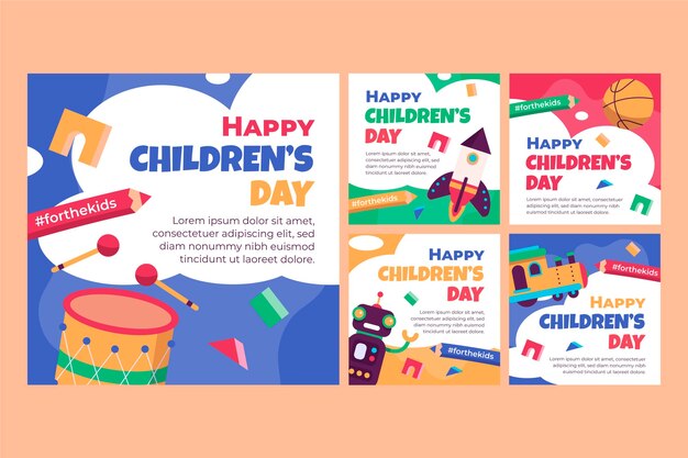 Flat world children's day instagram posts collection