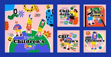 Free vector flat world children's day instagram posts collection