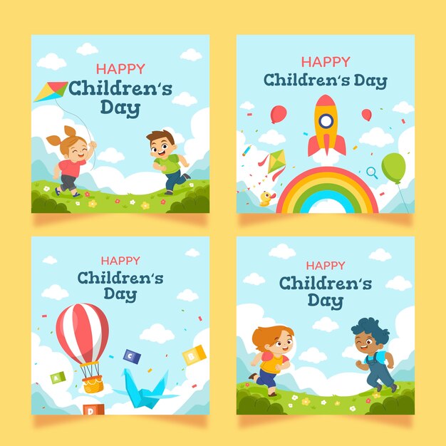 Flat world children's day instagram posts collection