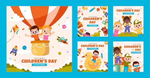 Flat world children's day instagram posts collection