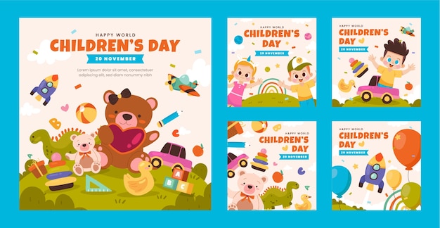 Flat world children's day instagram posts collection