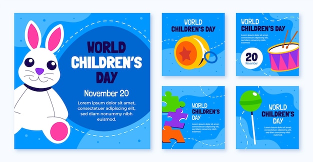 Flat world children's day instagram posts collection