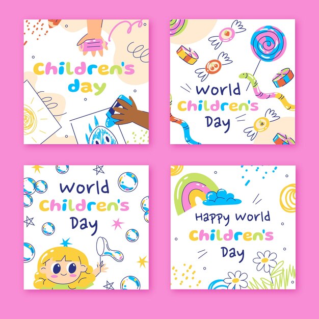 Flat world children's day instagram posts collection