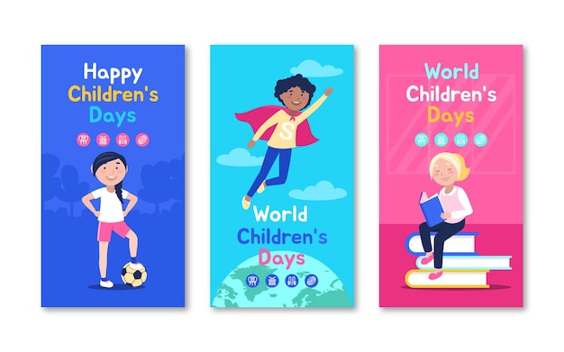 Flat world children's day instagram stories collection