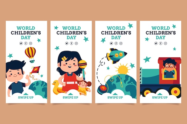 Flat world children's day instagram stories collection