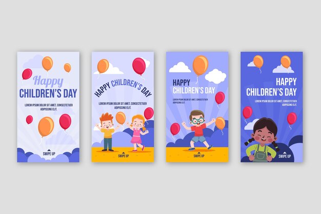 Flat world children's day instagram stories collection