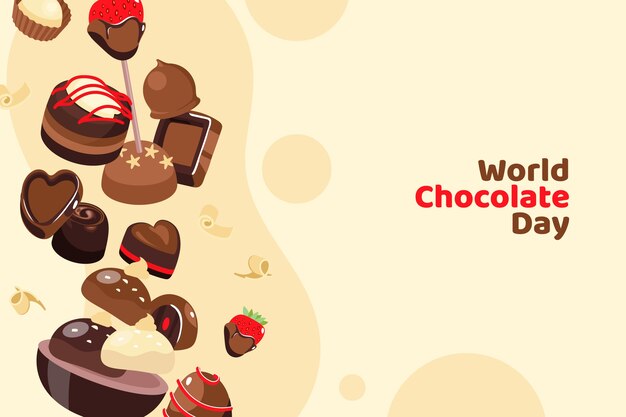 チョコレート菓子とフラットな世界のチョコレートの日の背景