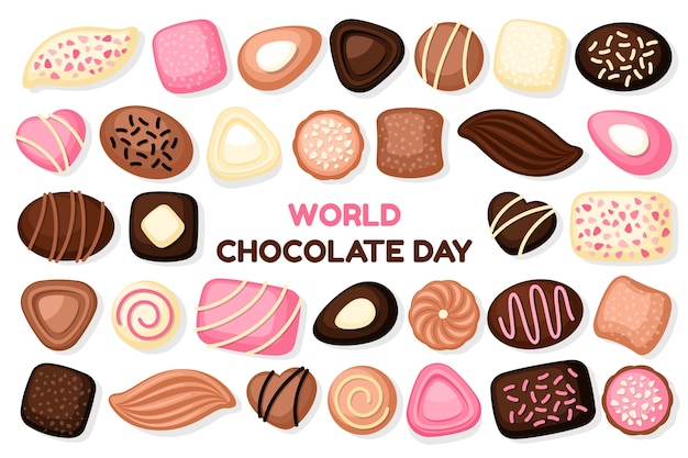 Free vector flat world chocolate day background with chocolate sweets