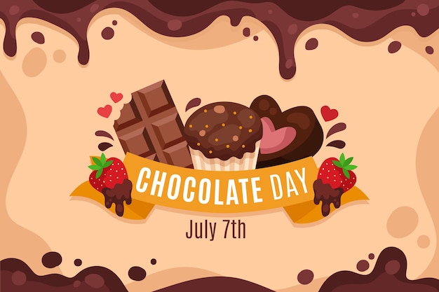 Free vector flat world chocolate day background with chocolate sweets