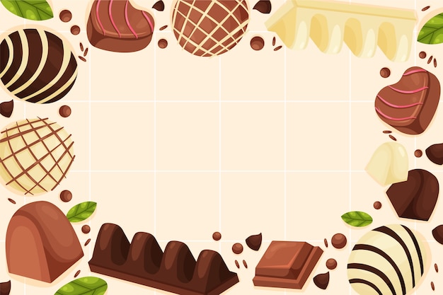 Бесплатное векторное изображение Плоский всемирный шоколадный день фон с шоколадными конфетами