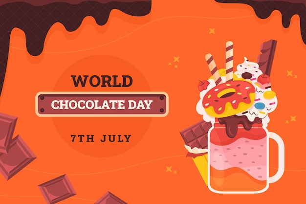 チョコレート菓子とフラットな世界のチョコレートの日の背景