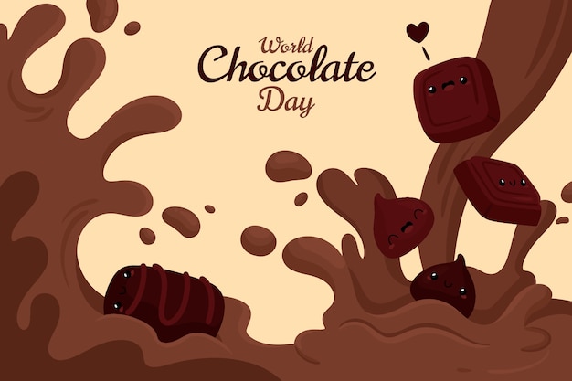 Плоский всемирный шоколадный день фон с шоколадными угощениями