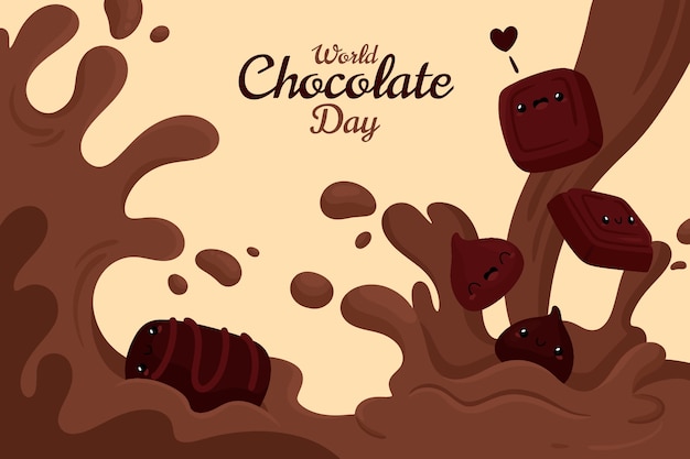 Free vector flat world chocolate day background with chocolate treats