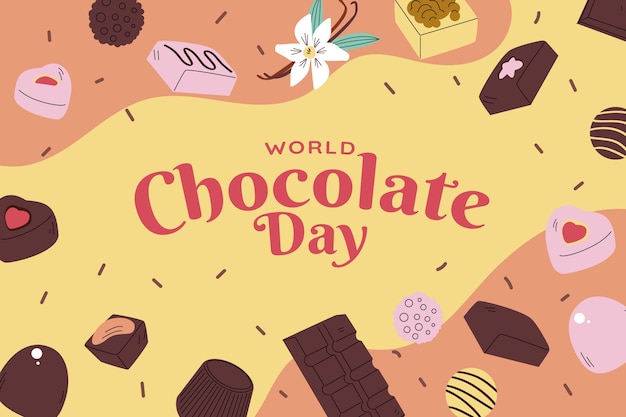 Free vector flat world chocolate day background with chocolate treats