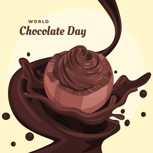 Flat world chocolate day background with chocolate