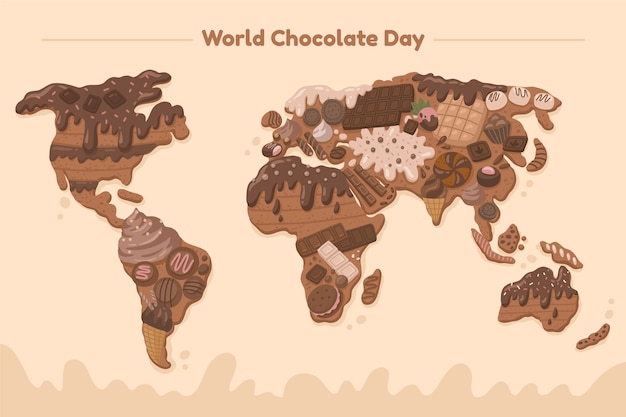 無料ベクター フラットな世界のチョコレートの日の背景