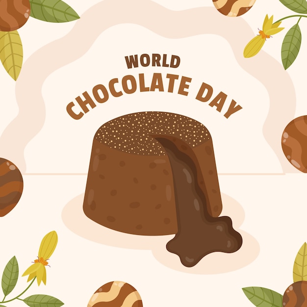 Flat world chocolate day illustration with chocolate cake