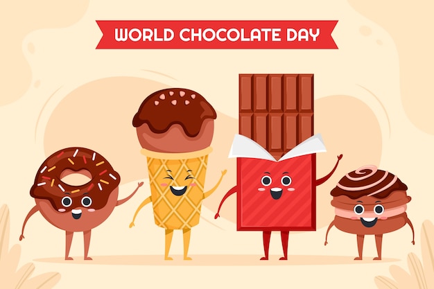 Free vector flat world chocolate day illustration with chocolate sweets