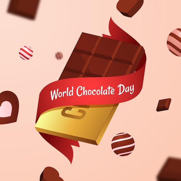 チョコレート菓子とフラットな世界のチョコレートの日のイラスト