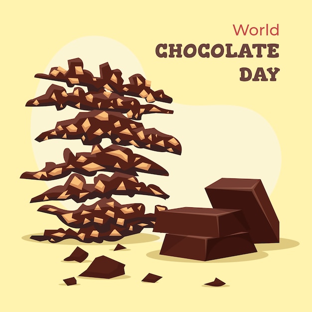 Illustrazione della giornata mondiale del cioccolato piatto con prelibatezze al cioccolato