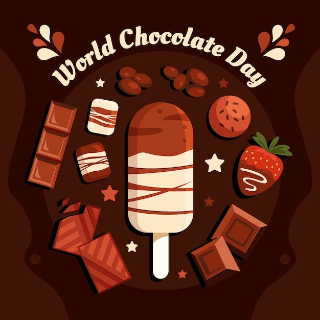 Flat world chocolate day illustration with chocolate treats