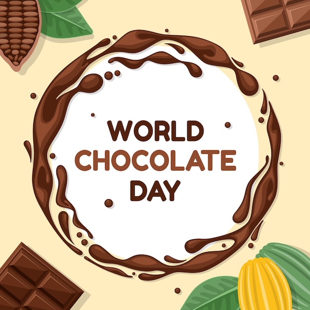 Бесплатное векторное изображение Плоский всемирный день шоколада иллюстрация с шоколадом