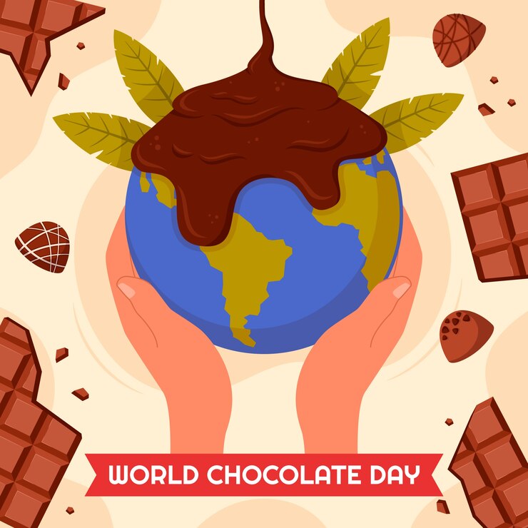 Free Vector flat world chocolate day illustration with hands holding planet with chocolate