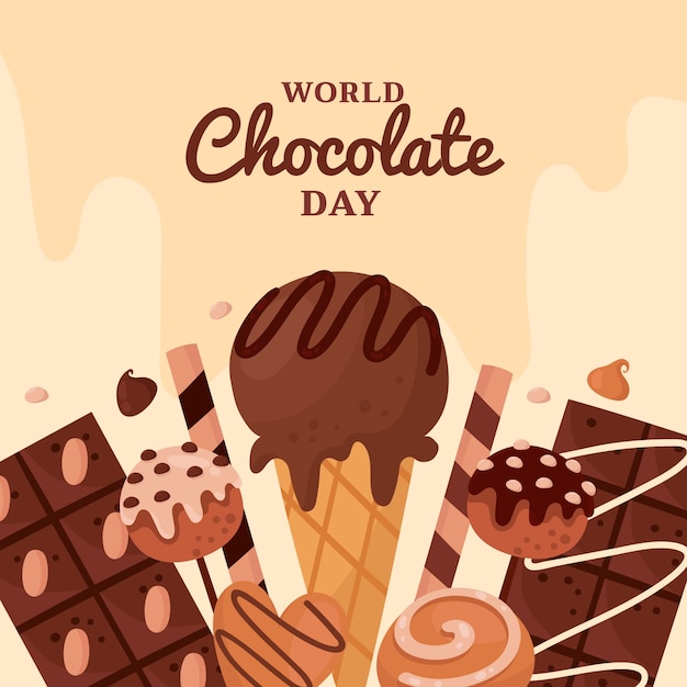 Vettore gratuito illustrazione di giornata mondiale del cioccolato piatto