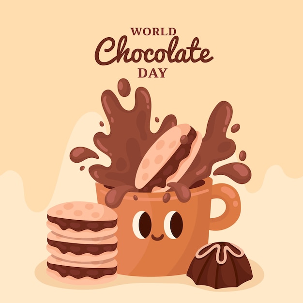 Vettore gratuito illustrazione di giornata mondiale del cioccolato piatto