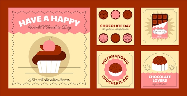 Free vector flat world chocolate day instagram posts collection