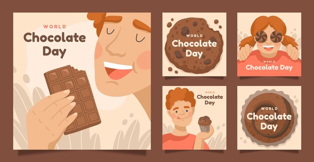 Collezione di post instagram per la giornata mondiale del cioccolato piatto