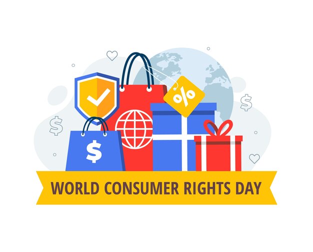 Flat world consumer rights day illustration