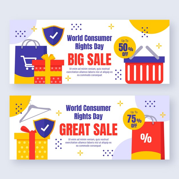 Плоский всемирный день прав потребителей распродажа горизонтальных баннеров