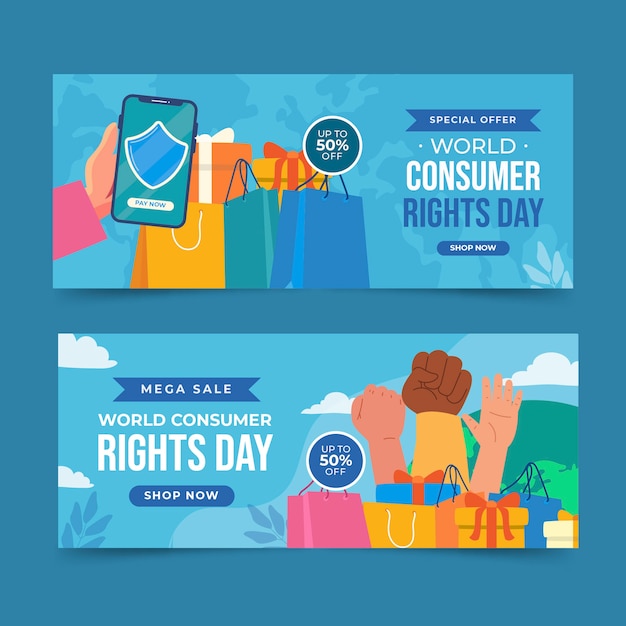 Free vector flat world consumer rights day sale horizontal banners set