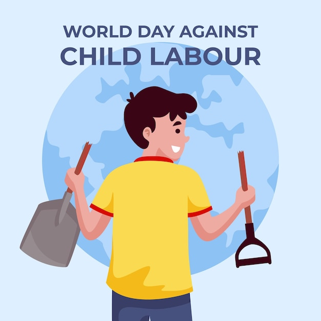 Flat world day against child labour illustration