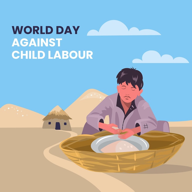 Flat world day against child labour illustration