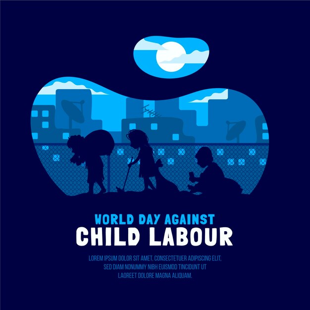 Flat world day against child labour illustration