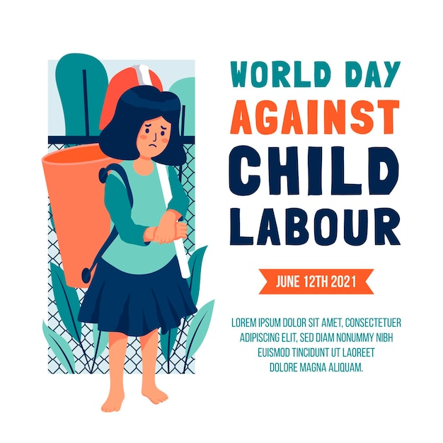 Flat world day against child labour illustration