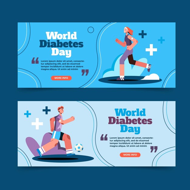 Flat world diabetes day horizontal banners set