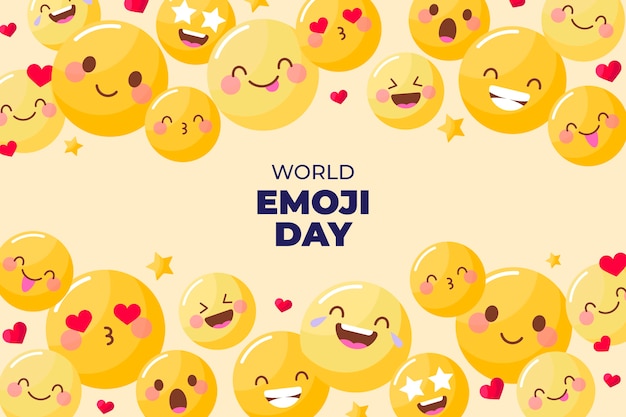 Flat world emoji day background with emoticons
