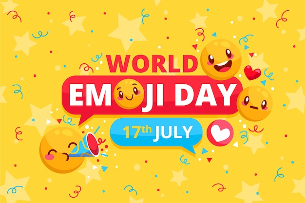 Flat world emoji day background with emoticons