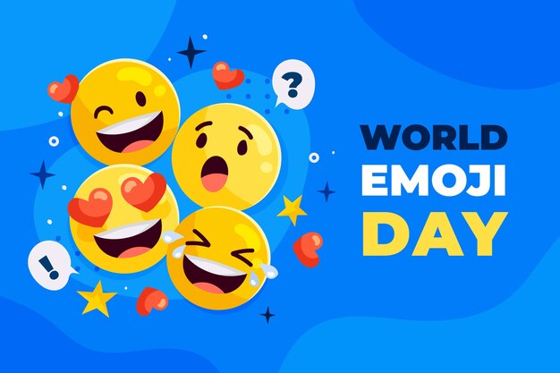 Flat world emoji day background with emoticons