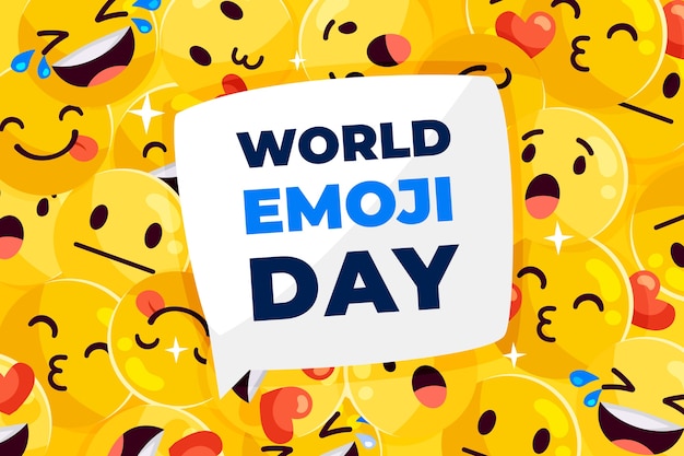 Flat world emoji day background with emoticons